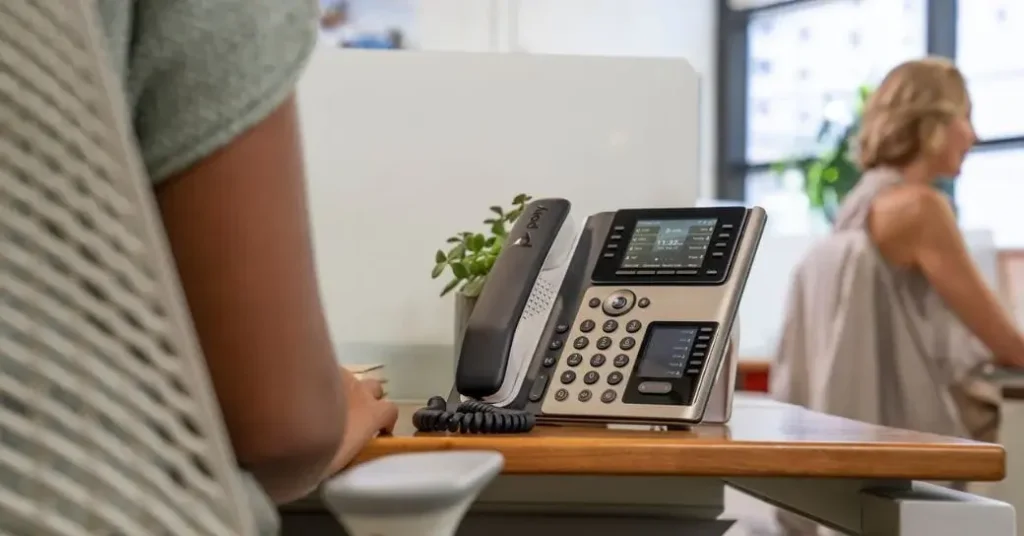 Business owner using laptop with best VoIP for small business software